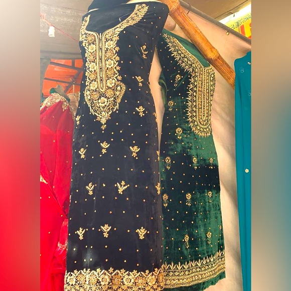 Embroidered Velvet.Available in Large and Medium. Includes Velvet Shawl, Pants. - Picture 1 of 2